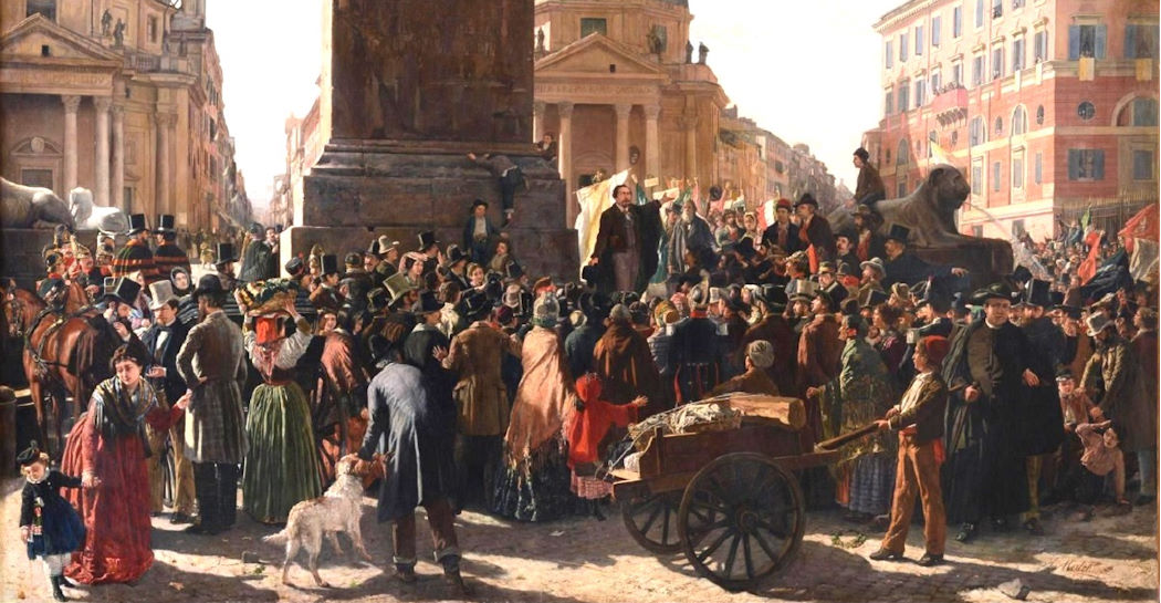 Antonio Malchiodi, Ciceruacchio annuncia al popolo che Pio IX ha concesso lo Statuto, olio su tela, 1877, MR 131
